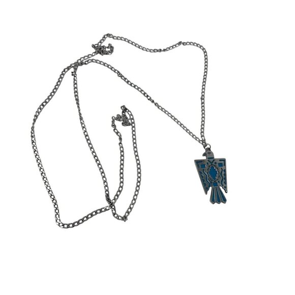 Trifari vintage 1960's silver chain with thunderbird pendant 54" long - Picture 7 of 9